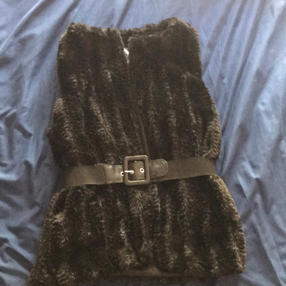 Girls black faux fur vest